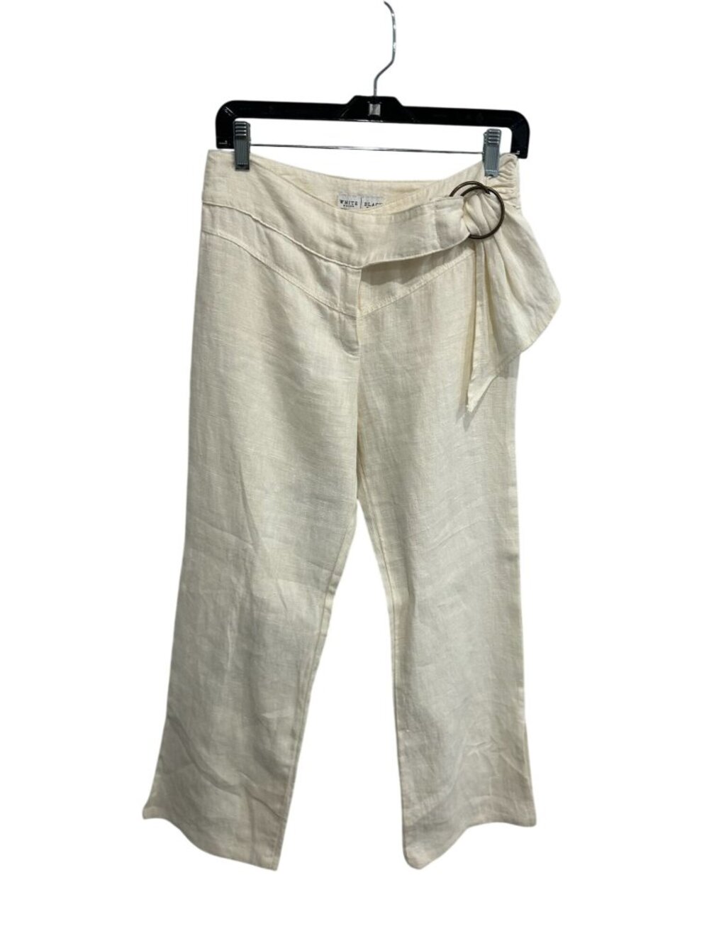 White House Black Market 8 Beige Linen Wide Leg Tie Waist Pants Minimalist Boho